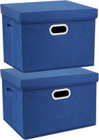 TYEERS Collapsible Storage Bins With Lids, Large Fabric Storage Boxes - 2 Pack - Classic Blue