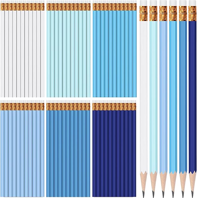 TecUnite 120 Pcs #2 HB Pencils with Eraser No 2 Unsharpened Wooden Hexagonal Pencils for Adults Gifts for School Exam art Learning Office Sketching(Blue Green Series)