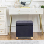 Homebeez Tufted Grainy Linen Fabric Storage Ottoman Square Cube Foot Rest Stool with Flip Top (Dark Gray)
