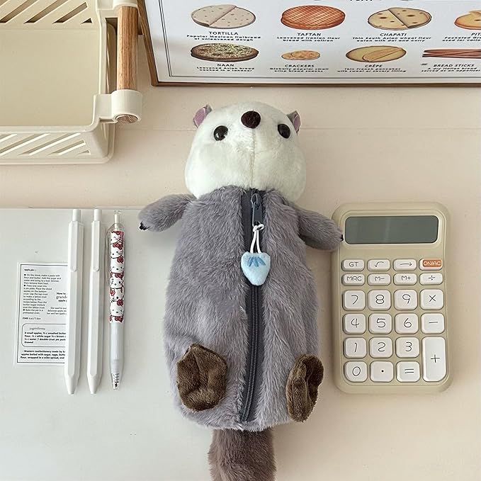 Cute Animal Pencil Case with Zipper - Multifunctional Cosmetic Makeup Organizer Bag, Small Pouch for Jewelry Travel Essentials & Daily Carry (Sea otter)