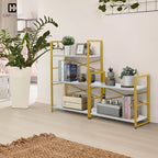 CAPHAUS 3 Tier Small Bookshelf, 24 Inch Width Free Standing Shelf, Bookcase Shelf Storage Organizer, Industrial Book Shelves for Home Office, Living Room, White Wooden Shelves & Gold Frame