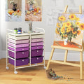 Happygrill 12-Drawer Rolling Storage Cart, Multipurpose Storage Cart W/Lockable Wheels, 2 Sizes Plastic Drawers & Metal Shelf, Mobile Utility Cart for Home Office School (Purple Gradient)