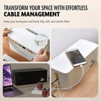 DMoose Cable Management Box - 2 Pack Medium & Large Cord Organizer for Desk & Floor - Cable Organizer Box for Child & Pet - Cable Box Hider for Tidy Office & Home, Power Strip Cover (White, Pack of 2)
