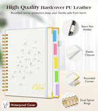 Spiral Notebook Journal with Removable Dividers Tabs, 300 Pages Hardcover Leather 5 Subject College Ruled Notebook, 8"x10" Large B5 Lined Journal for Women Men, Spiral Notebooks for Work School, Beige