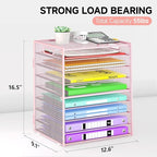 Cawukege 9 Tier Paper Organizer with Handle, Large Capacity Desk Organizer Mesh File Folder Letter Paper Tray Desktop Document Sorter for Classroom, School, and Office Accessories Organization- Pink