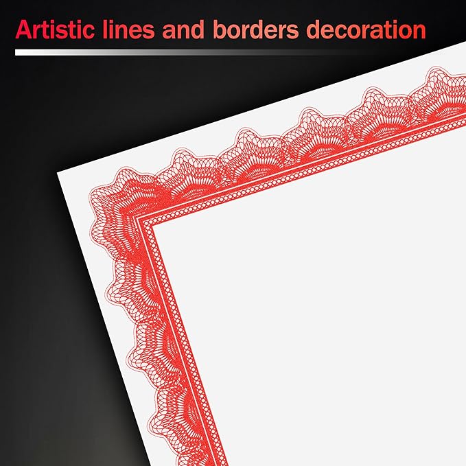 50 Sheets Red & White Certificate Papers, Letter Size 8.5x11, for Printing, Diploma Paper, Award, Document Cardstock Paper, Inkjet Printer Compatible