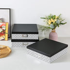 Soul & Lane Black and White Decorative Storage Boxes with Lids for Organizing, Set of 3 Jumbo Scrapbook Storage Boxes for Documents, Keepsakes, Memories, Modern Trellis