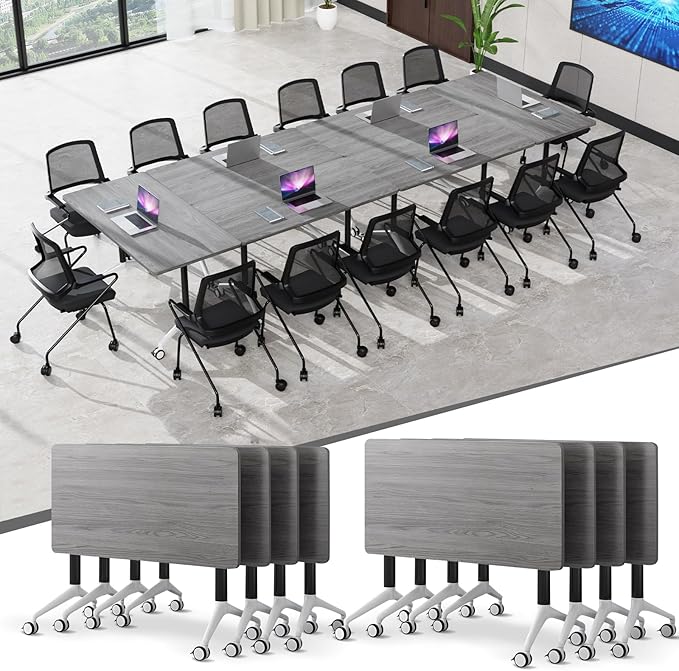 Conference Table,55.1''Folding Conference Room Table for 4-12 People,Mobile Flip Top MeetingTraining Table with Different Coulor and Styles for Offices, Classrooms,Meeting Room (8, 47.2''F)
