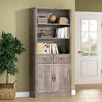 BORNOON 71.4" Tall Bookshelf with Drawers & Cabinet, 5-Tier Floor Standing Bookcase with Storage Doors, Adjustable Shelves & Metal Handles, 31.5" Wide Organizer for Home Office, Living Room