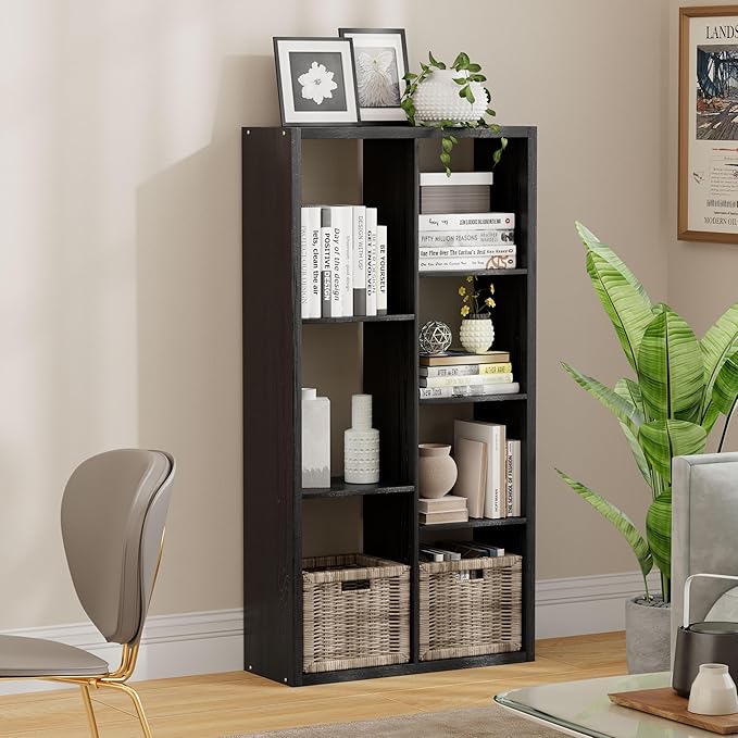Jpiziso 7 Cube Storage Organizer, Cube Shelf with Heavy-Duty Thick Boards, 25.12" L x 9.37" W x 48.74" H, Smooth Easy-Clean Panels, Simple Assembly, for Living Room Bedroom Office, Black