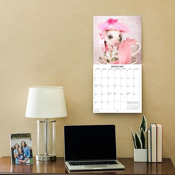 2026 Piglets Monthly Wall Calendar | Cute Baby Pigs Animal Calendar 2025-2026