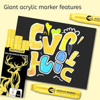 BIGTHUMB 3 Pcs Yellow Jumbo Permanent Markers: 15mm Wide Tip Thick Acrylic Paint Pen Large Calligraphy Marker for Rock Painting, Poster, Sign, Canvas, Glass, Wood, Ceramic