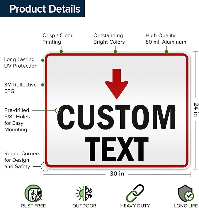 Custom Arrow Directional Sign, Down Arrow, 24x30 Inches, 3M EGP Reflective, Rust Free .080 Aluminum, Fade Resistant, Made in USA by My Sign Center