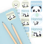 Large Name Labels for Kids (33) - Custom Stickers for Daycare and School Supplies - Durable, Waterproof Stickers for Water Bottles, Lunch Boxes, and More with Unique Designs - Panda
