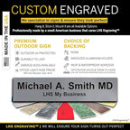 Personalized Name Plate with Choice of Mounting Holders for Walls, Doors, Cubicles, Hanging and More - Custom Gray Plastic Black Letters - USA Made 2x10 - B8