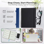IN-LUXPRO Planner 2026 Daily Weekly and Monthly,11.5"x8.5",12 Months Spiral Bound Calendar Agenda with Self-adhesive Pen Holder,2026 Appointment Book with Vegan Leather Soft Cover,Black