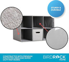 BIRDROCK HOME Linen Cube Organizer Shelf w/ 6 Storage Fabric Bins - Foldable & Durable - Toys, Clothes, Towels - Collapsible Cubby for Kids Room, Dorm, Closet, Bedroom - Large Shelving Cubbies - Grey