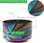 Hennaja Round Leather Art Supply Organizer,Remote Control Holder,360 Degree Rotating,Multi-Functional Pencil Holder,4 Compartments Desktop Stationary Organizer(1-Fractal Flower) | Round, 360 Degree Rotating, Multi-Functional, Desktop