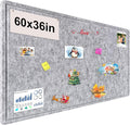 Large Bulletin Board, Foldable 60x36 Inches Cork Board Alternative, Large Felt Board Decorative Pin Board for Wall, Foldable Photo Board Self-Adhesive Vision Board with 36 Pushpins Light Gray