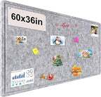 Large Bulletin Board, Foldable 60x36 Inches Cork Board Alternative, Large Felt Board Decorative Pin Board for Wall, Foldable Photo Board Self-Adhesive Vision Board with 36 Pushpins Light Gray