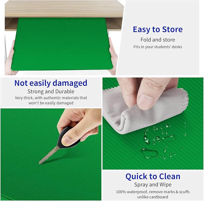 6 Pack Green Desk Dividers for Students, Privacy Shields Folder for Students, Durable & Waterproof Plastic Study Board, Classroom Teacher Supplies Test Divider, Includes Extra Labels