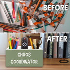 XPH Chaos Coordinator Green Pen Pencil Holder Organizer for Desk, Thank You Gifts for Women Men Coworkers Boss Leader Manager, Appreciation Gifts Wooden Box Sign for Office Tabletop Decorations
