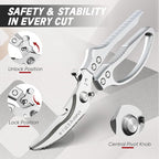 TIVOLI Kitchen Scissors Set Silver,Japanese Stainless Steel Kitchen Shears for Food, Heavy Duty Poultry Shears, Food Scissors for Meat,Chicken Bones and Turkey,Ideal Gift