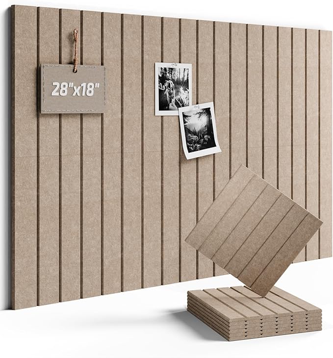 Fluxynara Felt Bulletin Board Tiles -28"x18" with 40 Adhesive Tabs, Cork Board Alternative for Office Decor, Push Pin Board Wall Organizer 6-Pack (Taupe)