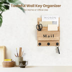Lucundm Mail and Key Holder - Decorative 9.8" x 12.5" Wall Key Hanger with 2 Mail Organizer Slots and 3 Hooks - Real Paulownia Wood with Keyhole Brackets, Hardware and Instructions (Wood)
