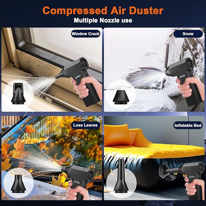 JVSCAM X3 Compressed Air Duster - Electric Air Duster with Brushless Motor,3 Gear Adjustable - mini Snow Blower- Rechargeable Air Duster for PC, Keyboard, Car,Outdoors,Home,Snow and Leaves Clearing