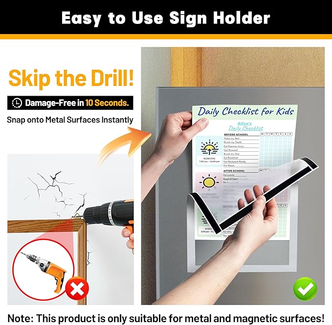 VAIIGO 5Packs Magnetic Frames for Refrigerator - 8.5x11 Magnetic Sign Holder with Metal Surface - File/Paper/Document Holder & Photos/Picture/Poster Frame for Home/Office (Silver)