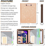 KLLVE Leather Padfolio Portfolio with Clipboard Storage, Removable 3 Ring Binder 1 Inch Zipper Binder, Document Organizer for Women Men with Notepad, 5 Pocket Dividers, Pen Holder, Rose Gold