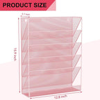 GDINDINFAN Wall File Organizer Holder Mesh Hanging Paper Document Holder, Vertical 6 Pocket Tier for Office Home, Light Pink