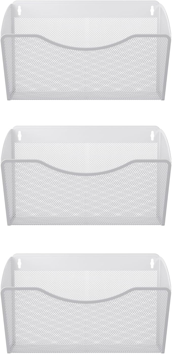 EasyPAG 3 Single Pocket Wall File Organizer, Mesh Hanging File Folder Organizer for Letter/A4 Size Folders, Wall Mounted Vertical Mail Holder for Paperwork, Office, Home, School, White