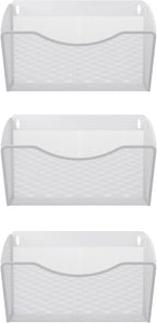EasyPAG 3 Single Pocket Wall File Organizer, Mesh Hanging File Folder Organizer for Letter/A4 Size Folders, Wall Mounted Vertical Mail Holder for Paperwork, Office, Home, School, White