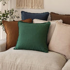 Foindtower Set of 2 Decorative Linen Fringe Lumbar Throw Pillow Covers Boho Farmhouse Cushion Cover with Tassels Soft Accent Pillowcase for Couch Sofa Bed Living Room Home Decor,12×20 Inch,Pine Green