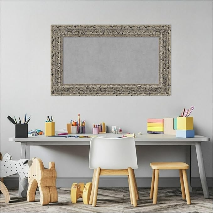 Amanti Art Silver Framed Magnetic Board 17x29 Small Vision Board for use with Magnets, 100% Metal Sheet to Display Items as Office Decor or for Home Organization in mudroom, Kitchen or Kids Room
