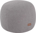 MeMoreCool Stuffed Round Pouf Ottoman Foot Rest, Floor Pouf Foot Stool with Soft Foam Chunk Filling, Small Round Ottoman Footstool Circle Footrest for Living Room, Light Grey