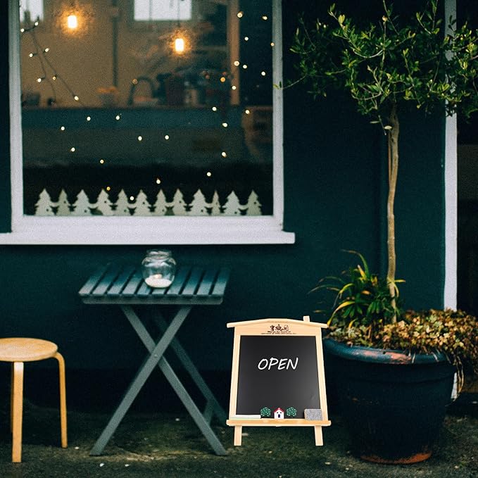 ADOCARN Wooden Tabletop Chalkboard Small Blackboard Reusable Desktop Message Board for Coffee Shop and Playroom