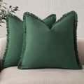 Foindtower Set of 2 Decorative Linen Fringe Throw Pillow Covers Cozy Boho Farmhouse Cushion Cover with Tassels Soft Accent Pillowcase for Couch Sofa Bed Living Room Home Decor, 26×26 Inch, Pine Green