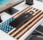 American Flag Wood Grain Computer Keyboard Pad, Cute Ladies' Office and Study Exclusive Full Table Extended Mouse Pad 35.4 x 15.7 Inches