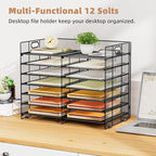 Marbrasse Desktop Literature Organizer, 12 Compartments Mesh Paper Organizer Desk Organizers, Adjustable File Sorter Mail Center Paper Storage Cabinet Classroom Mailbox for Office Home School, Black