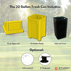 Sturdy Essentials 32 Gallon Square 100% Recycled Plastic Heavy Duty Indoor or Outdoor Commercial Trash Can with Push Lid | Great for Schools and Businesses - Yellow