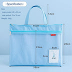 Pendancy Mesh Zipper Pouch 11x13.7 in, 2 pcs Large Double Pocket Waterproof File Bag with Handle, A4 Size Foldable Document Storage for Puzzle Project/Cross Stitch/Travel/Office（Gray Blue）