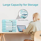 Supeasy 5 Trays Paper Organizer Letter Tray with Handle-Mesh Desk File Organizer, Paper Sorter Desk Organizer for Office, Home or School (Light Blue)