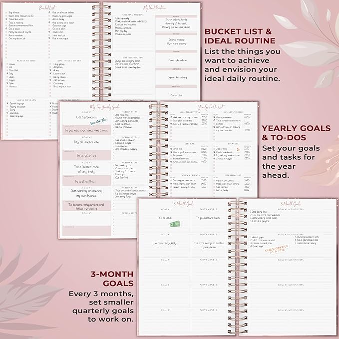 PLANBERRY Large Hourly Schedule Planner Premium – Undated Organizer for Productivity, Time Management & Budget, 8x10.4″ (Rose Gold)