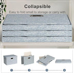 Graciadeco Large 17" 36 Quart Collapsible Stackable Storage Bins with Lids, 3 Packs Blue-Grey Linen Fabric Closet Boxes with Lids, Storage Cube Baskets Container Organizers for Bedroom (17x12x11)