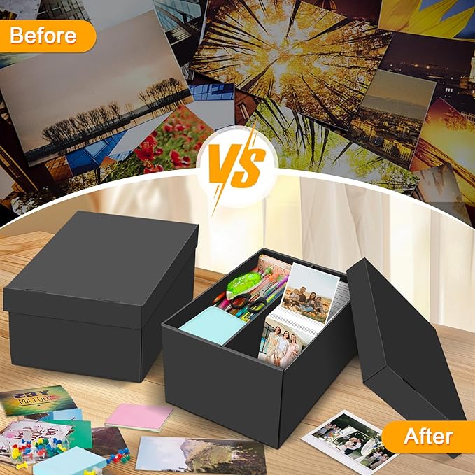 REAQUE 6 Pack Photo Storage Boxes for 4" x 6" Pictures – 2-Compartment Portable Photo Organizer Boxes with Lids, Craft Supply Container for Stickers, Scrapbooking, Stamps, Seeds, Memory Keepsakes