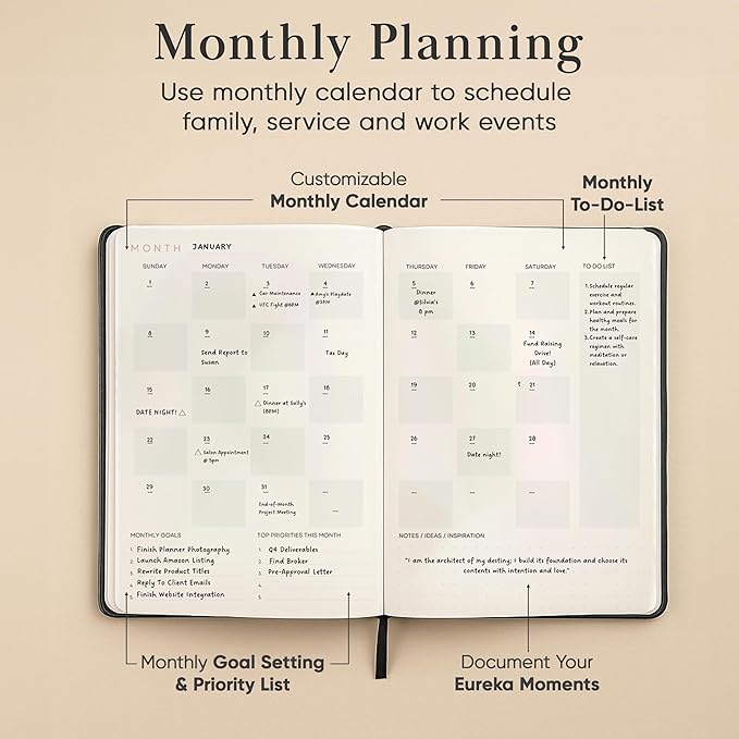Mantra Planner 2026 Planner, Daily Journal & Gratitude Journal All-In-One with To Do List, Self Care Prompts & Habit Tracker - 7 x 10 - Black