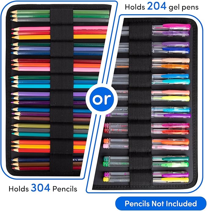 YOUSHARES 300 Slots Color Pencil Case - Pencil Holder with Handy Wrap & Zipper, Multilayer Holder for Prismacolor Colored Pencils & Gel Pen (Sunflower)